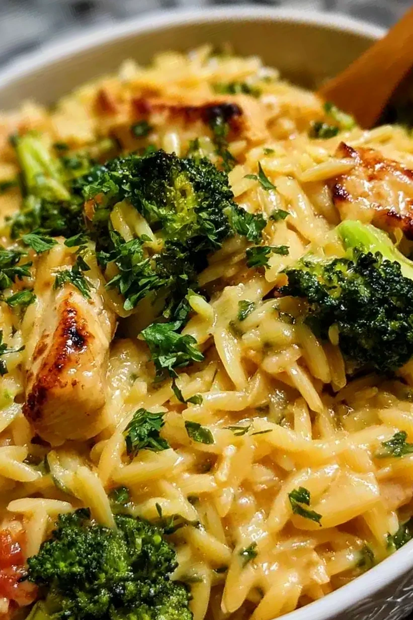 Creamy Chicken Broccoli Orzo with Cheddar