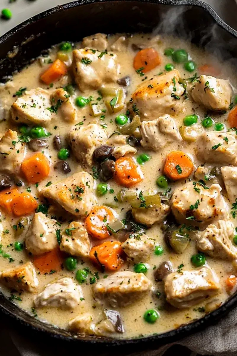 High Protein Crustless Chicken Pot Pie Skillet