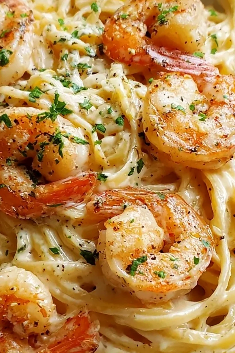 High Protein Creamy Garlic Shrimp Pasta