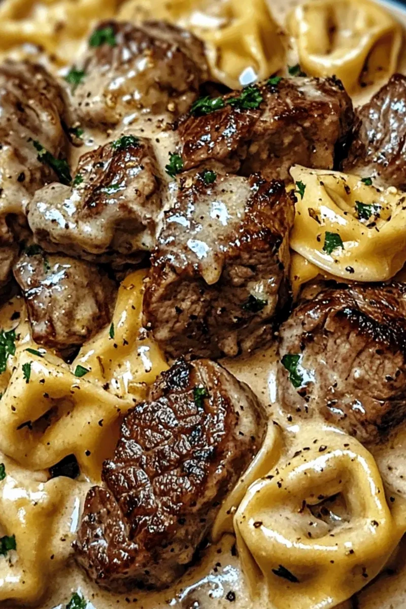 Creamy Garlic Steak and Tortellini Skillet