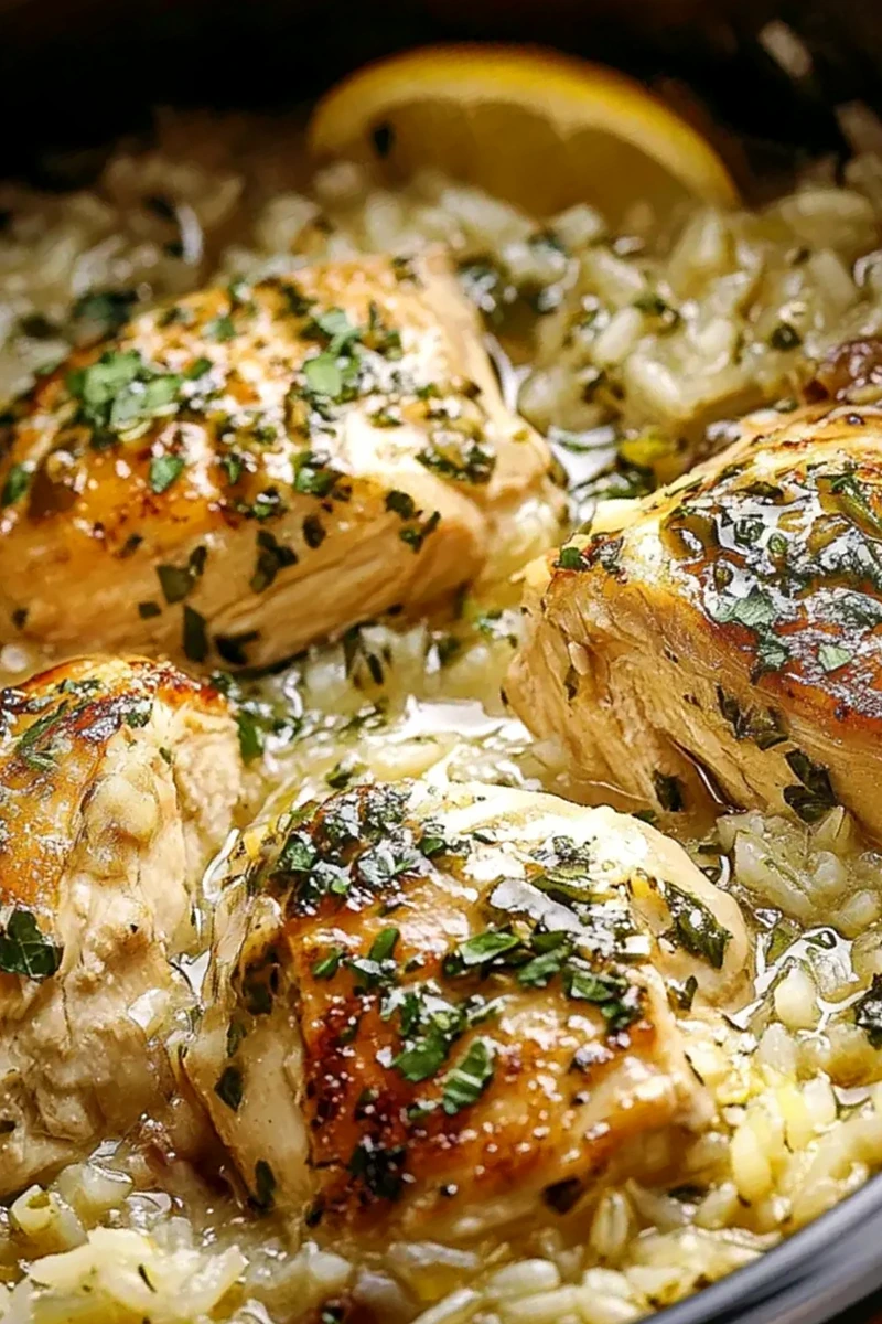 Easy Slow Cooker Lemon Herb Chicken and Rice