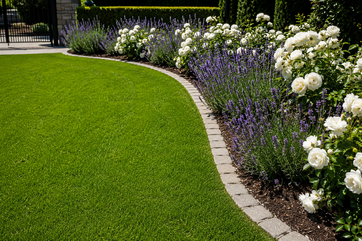 Clean Lawn with Stone Edging
